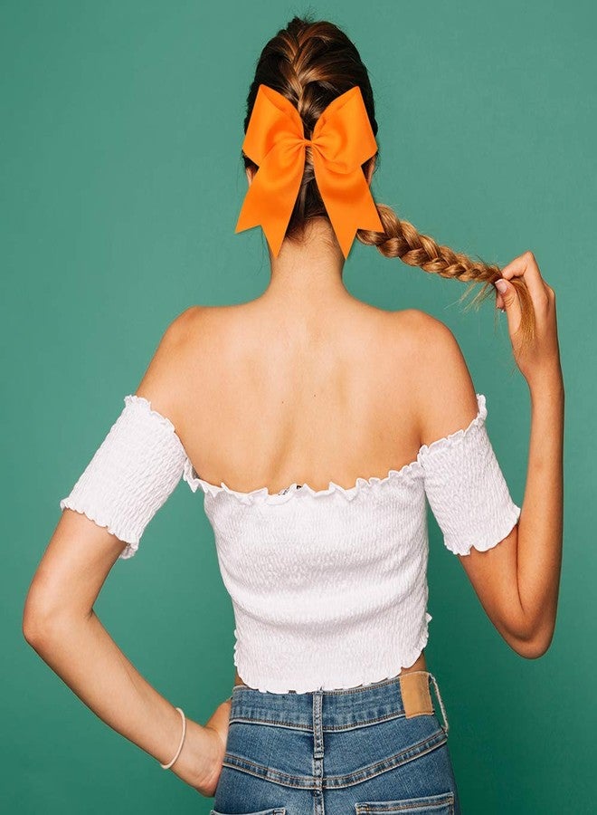 Oaoleer 16PCS 8" Large Cheer Hair Bows Ponytail Holder Elastic Band Handmade for Cheerleading Teen Girls College Sports (16 Pcs) (Orange) - Image 2